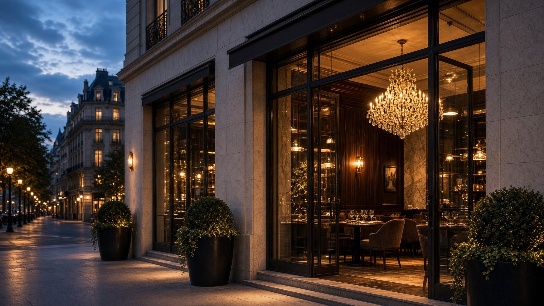 Evening exterior in the fictional Marea restaurant website study